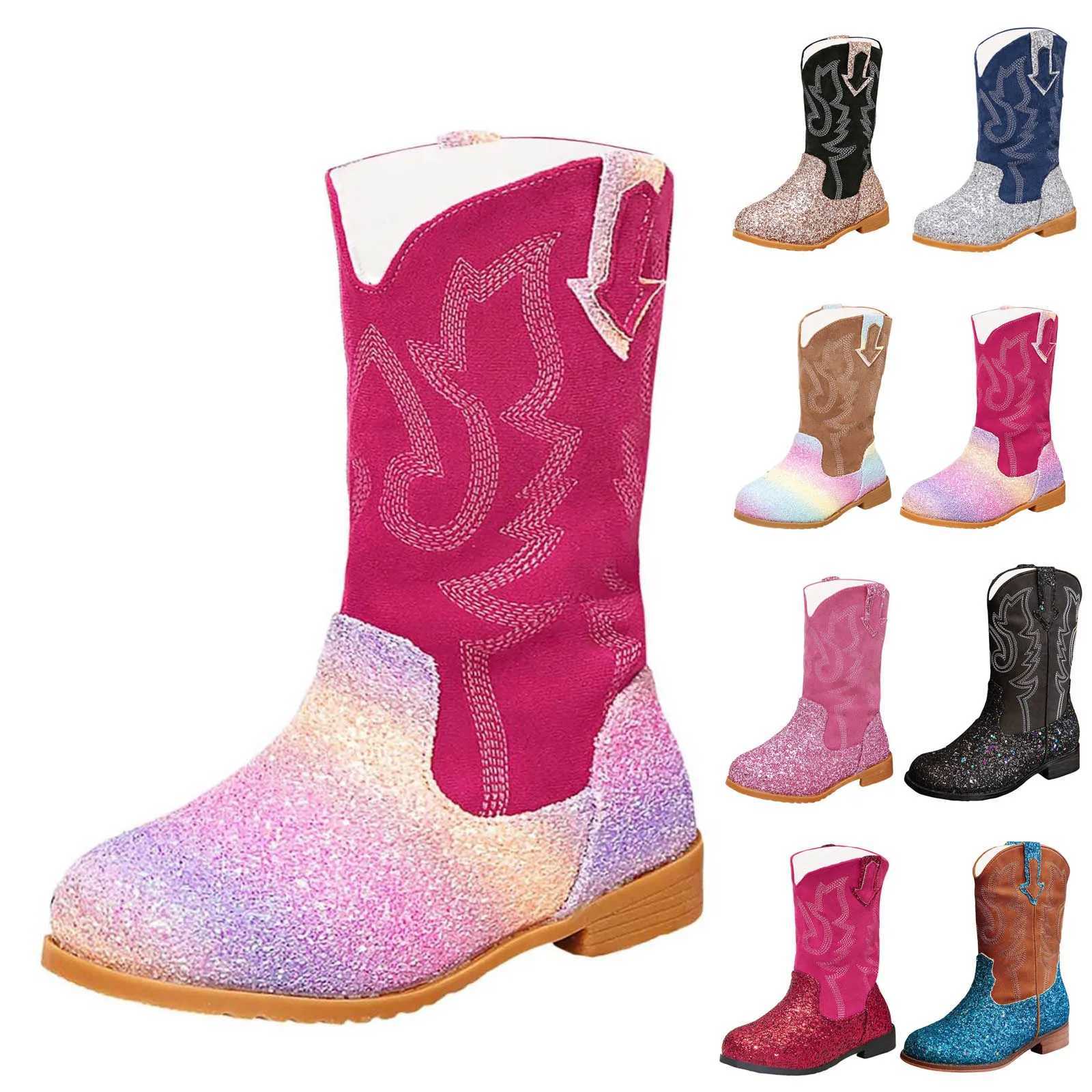Toddler Girl Boots Girls Mid Calf Round Toe Glitter Toddler Western Cowboy Boots Little Kid Big Kid Toddler Cowgirl Boots L250813