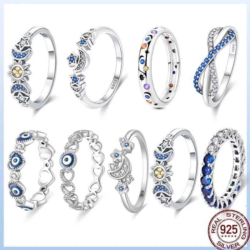 925 Sterling Silver Ring Blue Shiny Zircon Star Moon Stackable Womens Original Wedding Ring Exquisite Jewelry Gift W250812