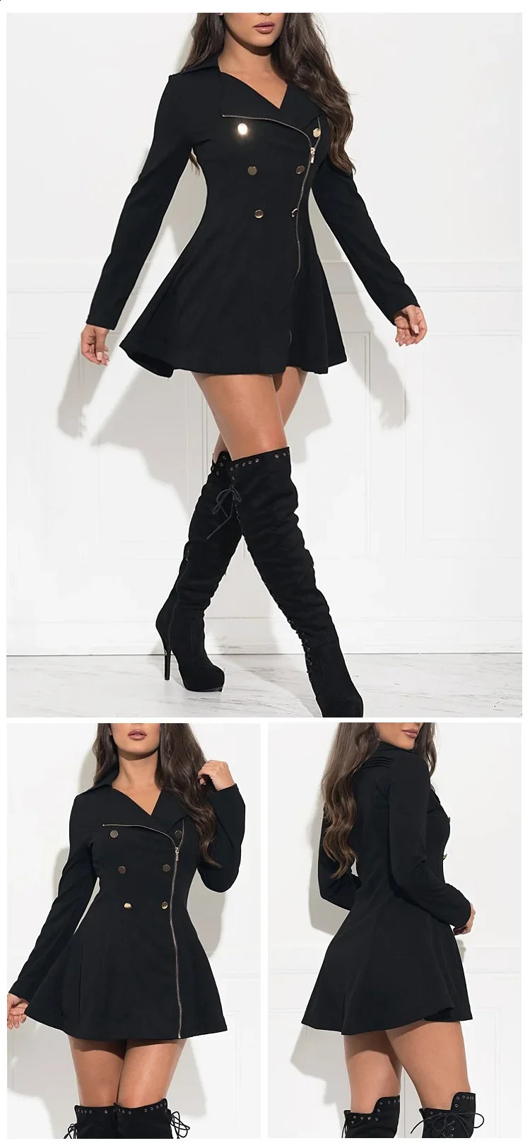 Black Jacket Zipper Trench Spring Turn Down Collar Coats Double Breasted Long Y2k Tops Fit 2024 Autumn Work Button 250805