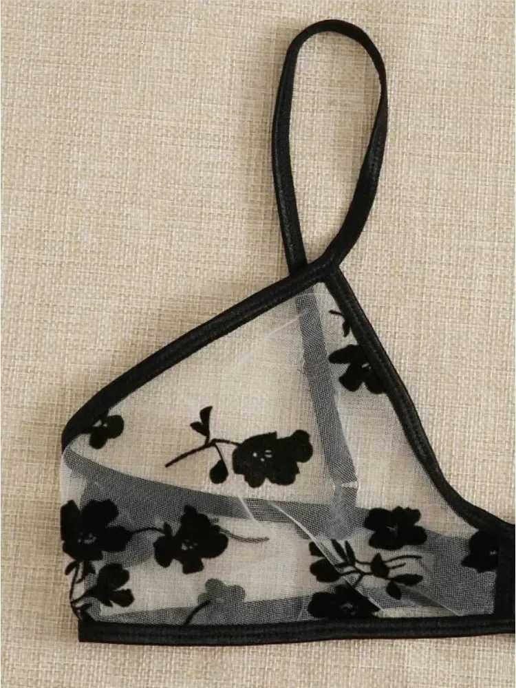 2024 Summer Women Lace Bra Set See-Through Sexy Lingerie Thin Strap Underwear Suit Floral Print Stylish Bralettes XJ250812