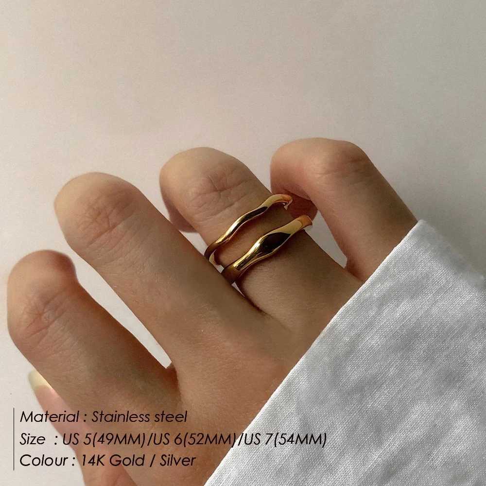 Stainless Steel Ring for Women Irregular Wave Rings Trendy Simple Geometric Handmade Couple Jewelry Wholesale Dropshipping W250812