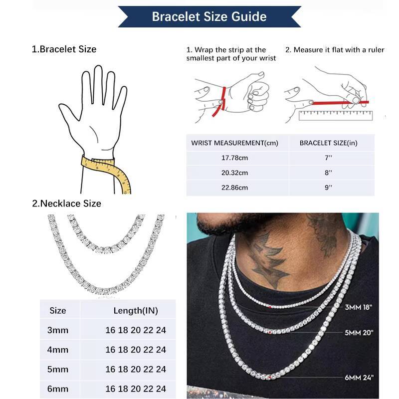 Redleaf Pass Diamond Tester 3mm 4mm 5mm Moissanite Tennis Necklace 925 Sterling Silver Hip Hop Tennis Chain