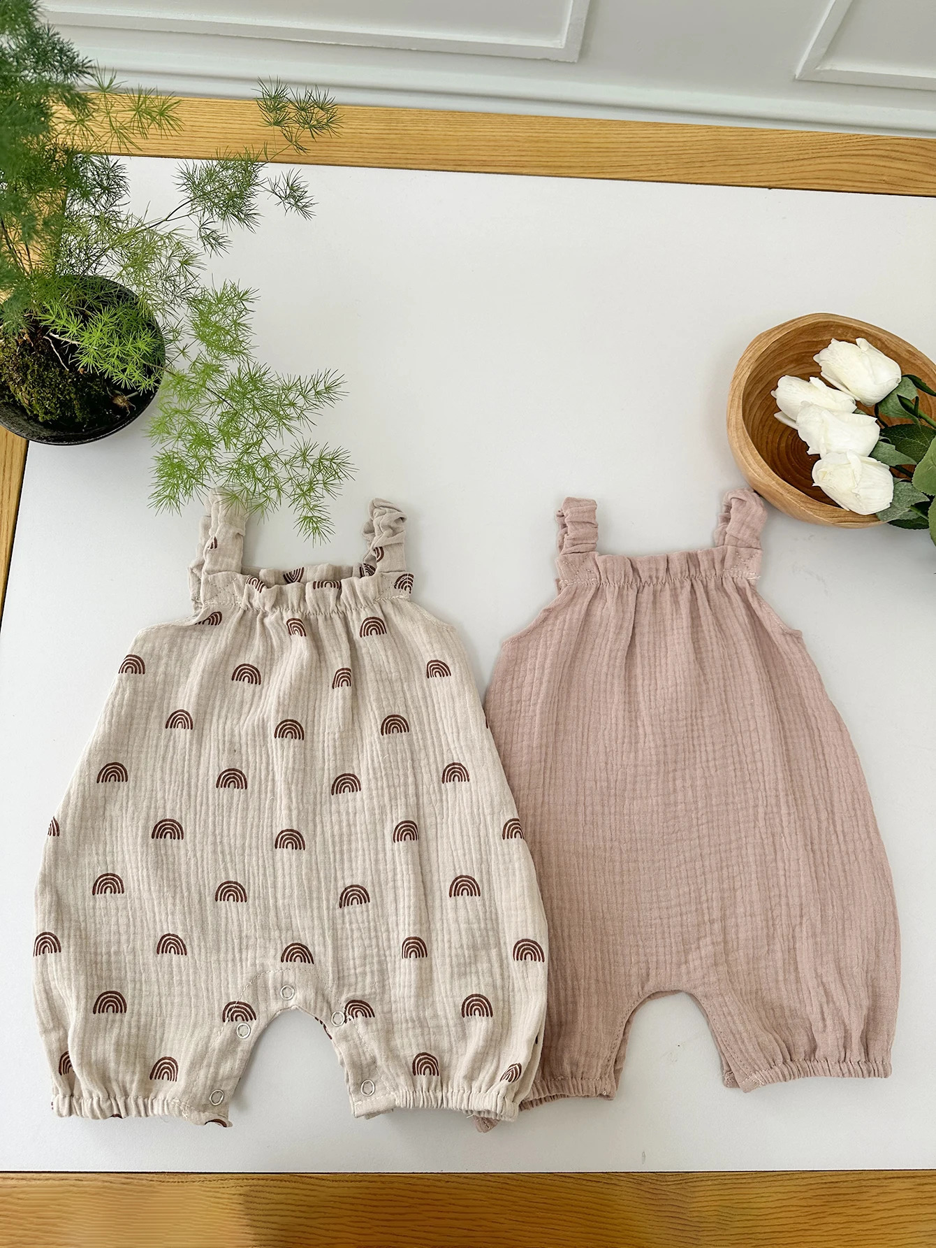 2pcs Baby Romper Suit Rainbow Dandelion Organic Cotton Sleeveless Sling Infant Overall Bodysuit Summer Straps Pants 250812