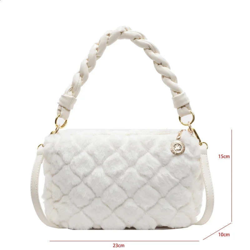 Weave Strap Handle Clutch Bag Winter Plush Womens Handbag Hobo Bag Fashion Shoulder Messenger Bag Lady Handbag 250809