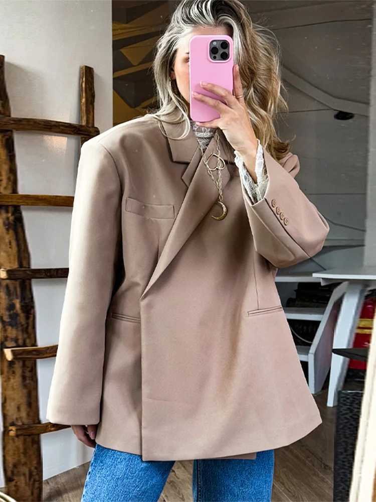 Elegant Womens Oversized Lapel Blazer 2025 Spring Fall Long Sleeve Fashion Jacket Chic Casual Daily Streetwear Loose Outerwear Z250813