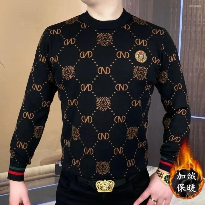 Men's Sweaters Winter Diamondplaid Sweater Long Sleevedhoodie Slim Fit Sleeved Fashionable Printed Round Neck For Warmth And Leisure