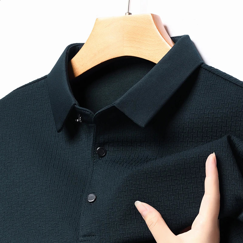 Mens Lop-up Hollow Long-sleeved Polo Shirt Breathable Business Fashion T-Shirt Male Golf T-Shirt Male 4XL 250811