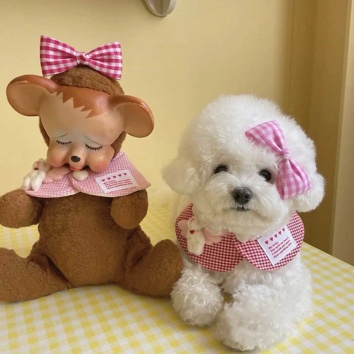 2-piece pet plaid bib and hairpin pet hairball towel cape for cats and dogs pet decorative plaid dress up your petXJ250813