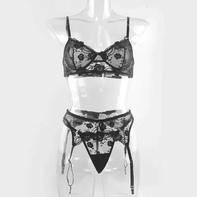 Sexy Lingerie Bras Sets Transparent Hot Porno Lace Erotic Underwear Sexy Bra and Garter Set Lingerie Sexy Hot Erotic SleepwearXJ250812