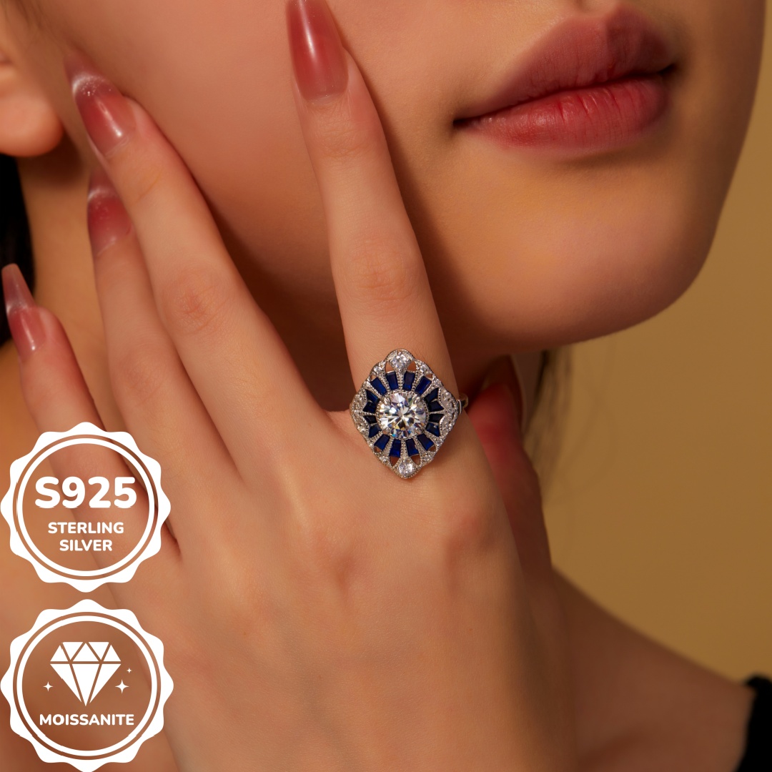 MT MT 2CT Moissanite Anniversary Ring 925 Sterling Silver Blue Sapphire 5A Cz Transparent Blue Spinel Gem Engagement Ring, Men's Women's Cou