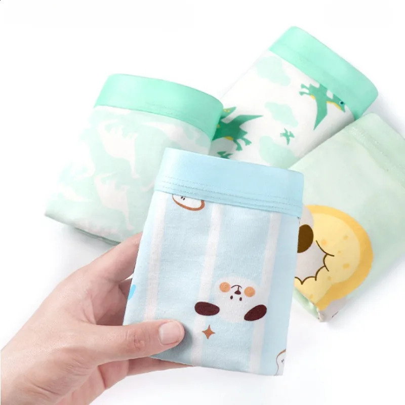 4PCS Kids Cotton Soft Antibacterial Panties for Teens Boy Cute Print Briefs Thin Breathable Underwear 3y Young Children Clothes 250812