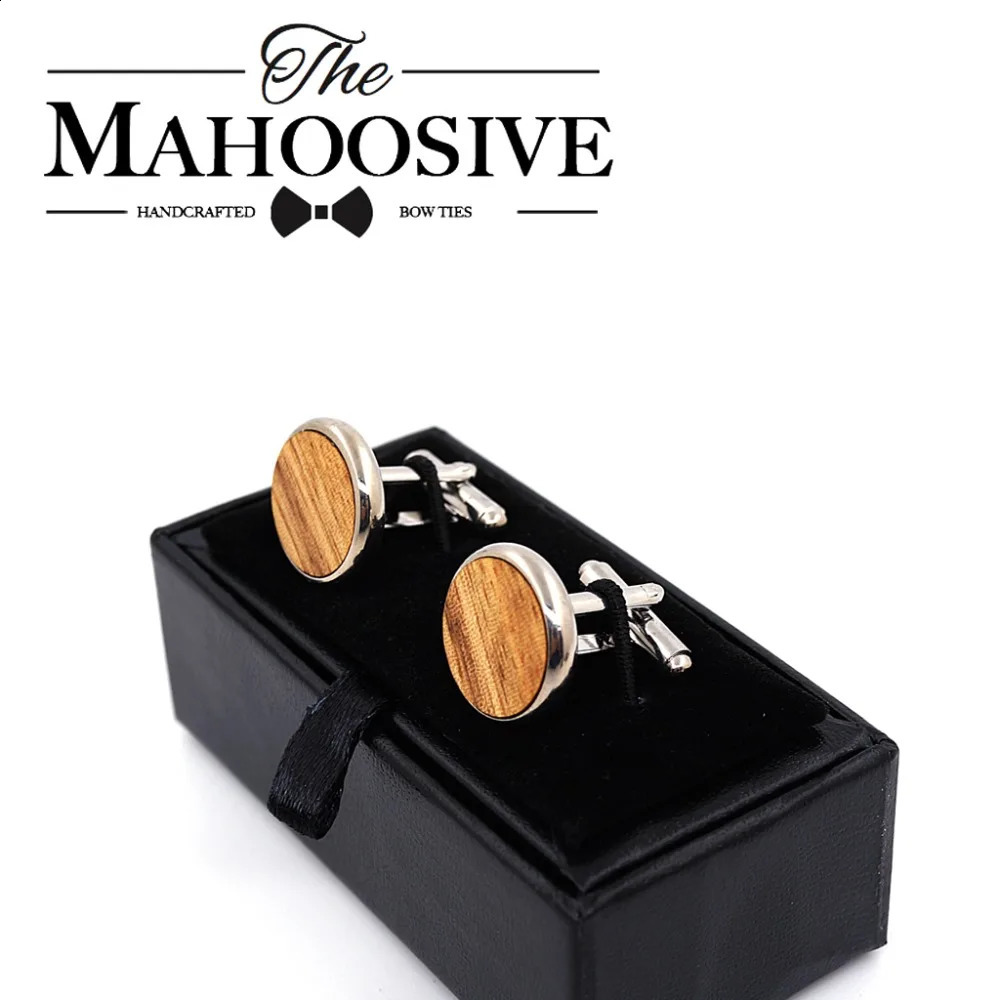 MAHOOSIVE Wooden Cufflinks Wedding Groom Round Zebra wood Cufflinks For Mens shirt accessories Casual Cuff Link mancuernas 250812