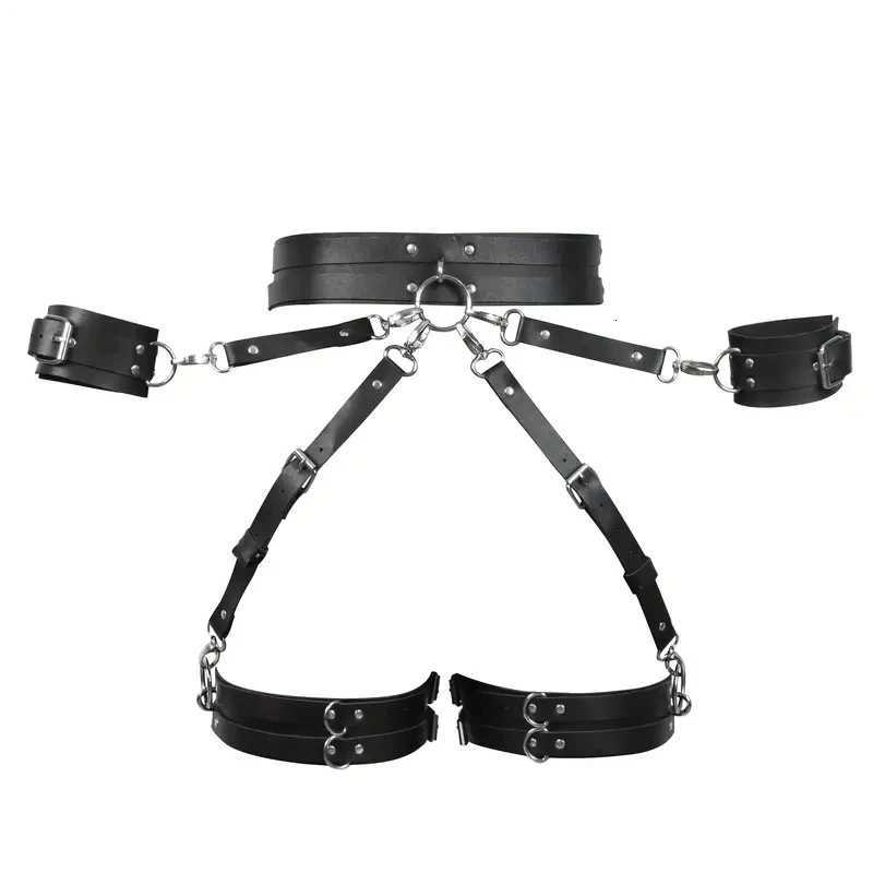 Gothic Harness Belt Handcuffs Accessories Ladies PU Leather Body Garter Belt Womens Leather Leg Harness Strap Lingerie Pant W250813