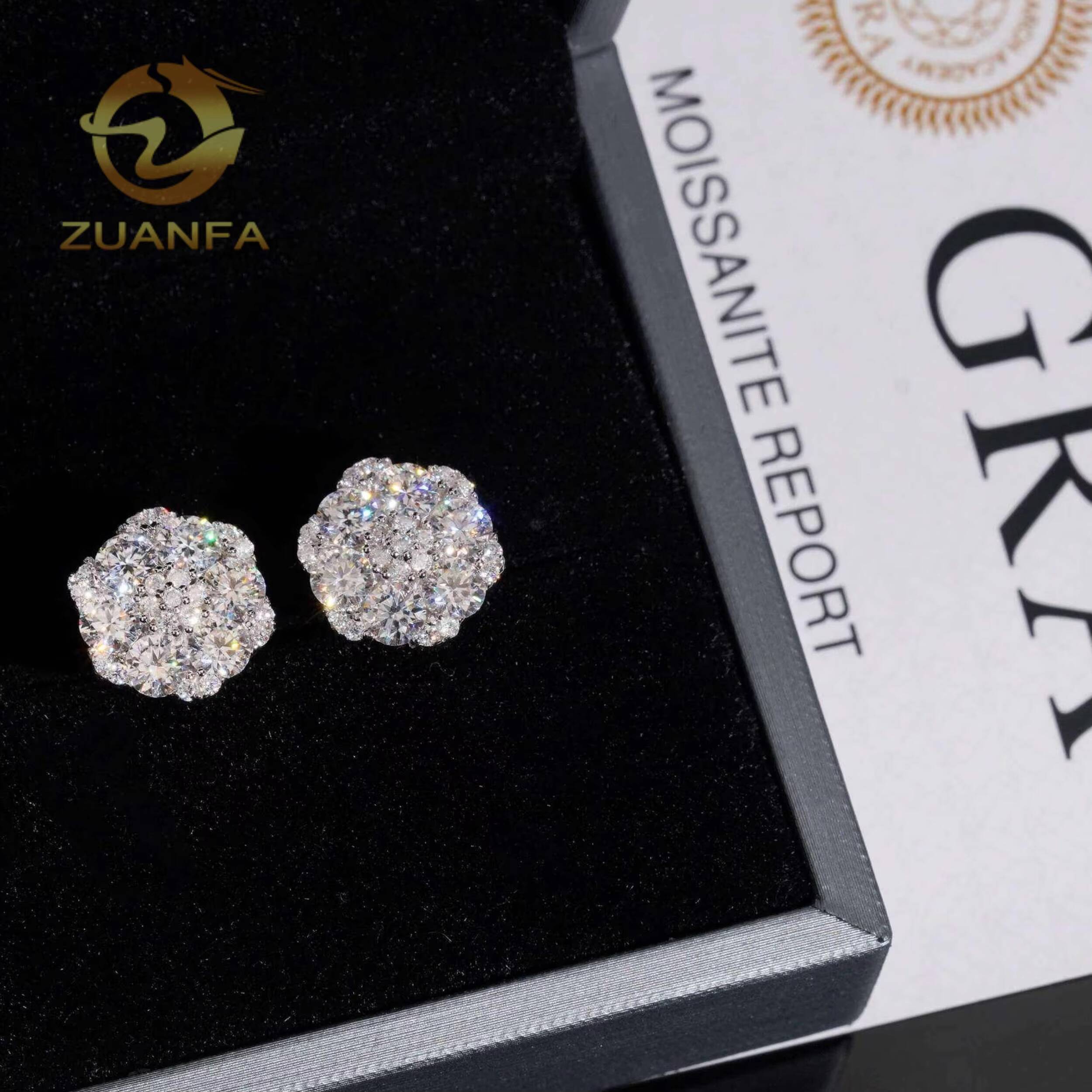 13.5mm Flower Moissanite Earrings Fashion Flower 925 Sterling Silver Fine Jewelry Accessories Hip Hop Jewelry Gift Set