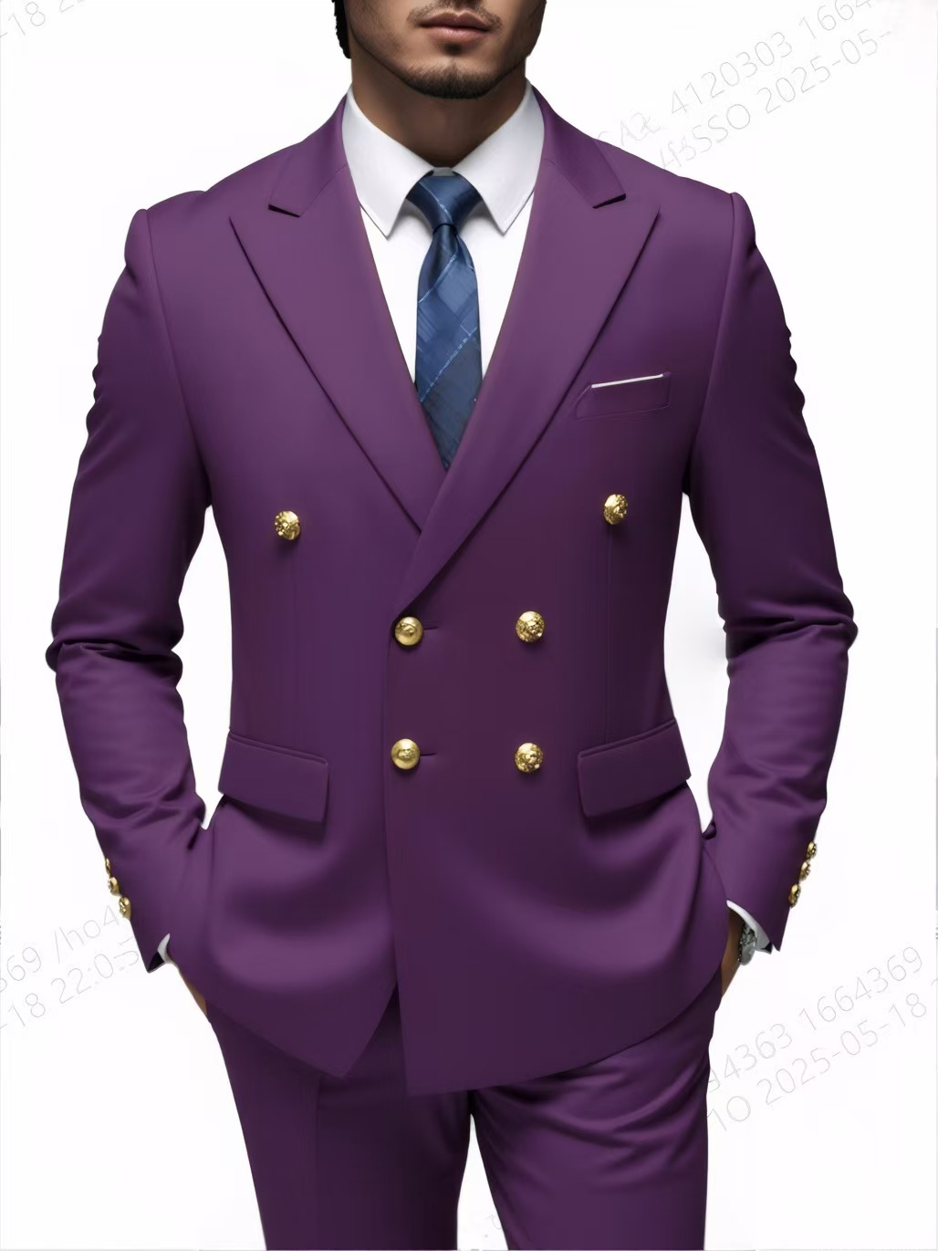 Y1427 business iron-free double-breasted gold-buttoned two-piece suit for men in retro solid color