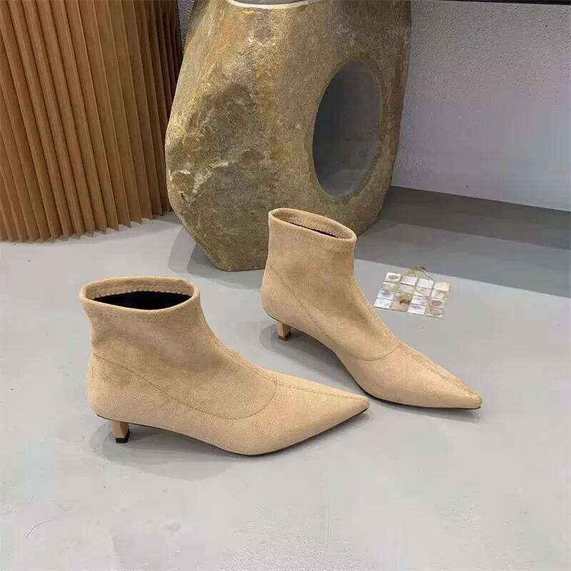 2024 High Quality Ankle Women's Boots Fashion Back Zipper Solid Office and Career Sexy Pointed Toe Shoes for Women