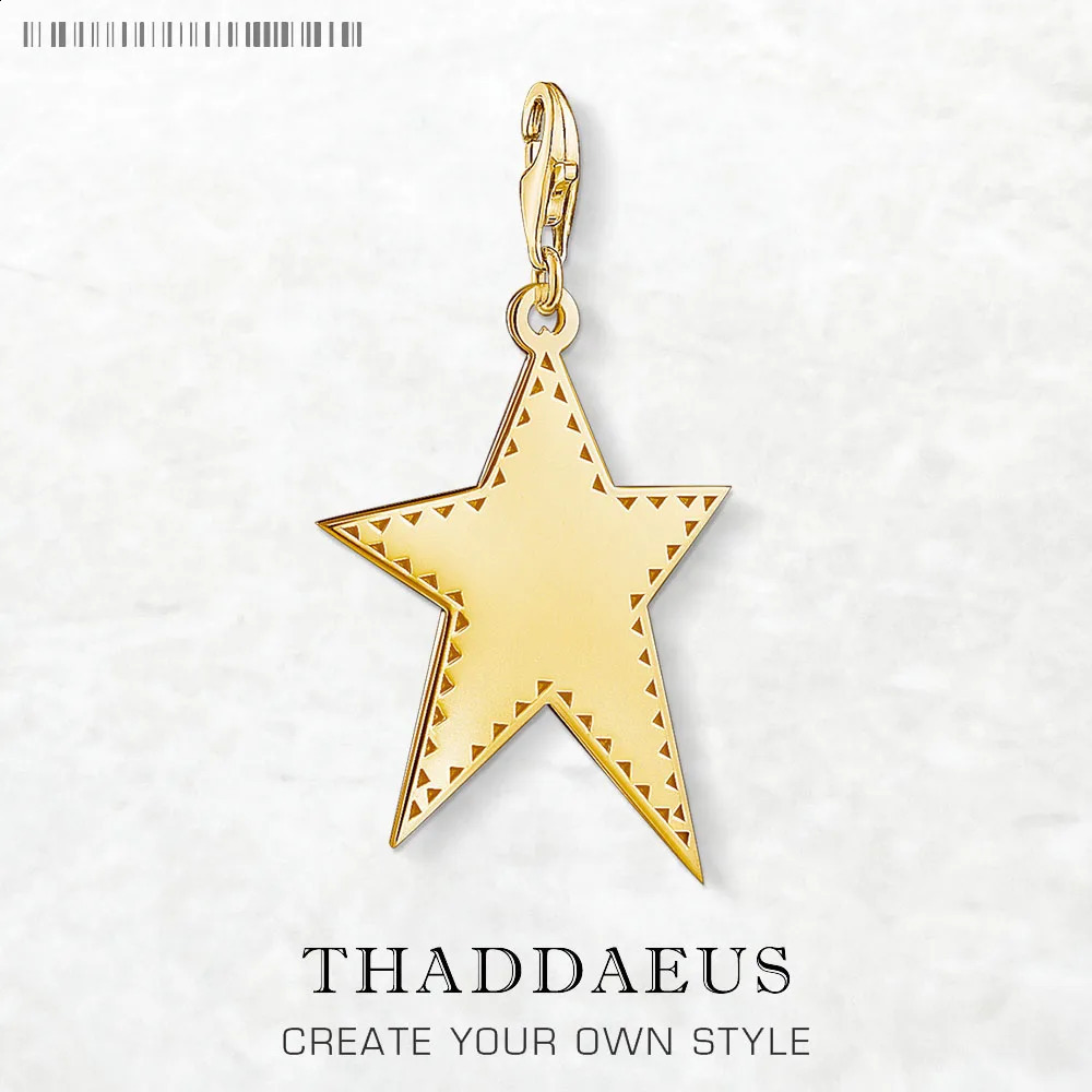 Golden Star Dangle Charm Pendant 925 Sterling Silver Rock Gift For Women Men Jewelry 250807