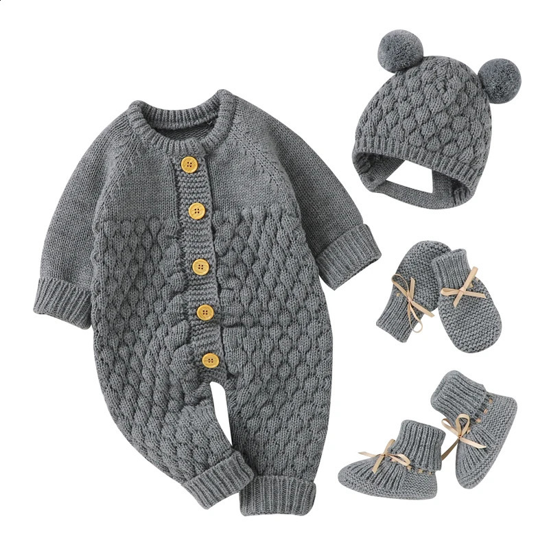 Baby Rompers Clothes Autumn Winter Knitted born Boys Girls Solid Plain Jumpsuits Fashion Toddler Kids Unisex Wear 250812