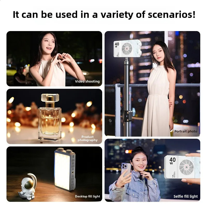 Portable LED video light 40W mini small portable fill with builtin rechargeable battery which can charge mobile phone PD 250729