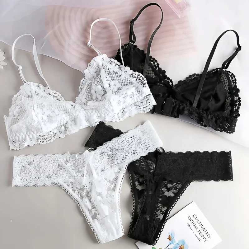 Women Lace Bra And Panties Set Push Up Bralette Wireless Low Waist Thong Sexy Lingerie Set Female Transparent Underwear SetXJ250812