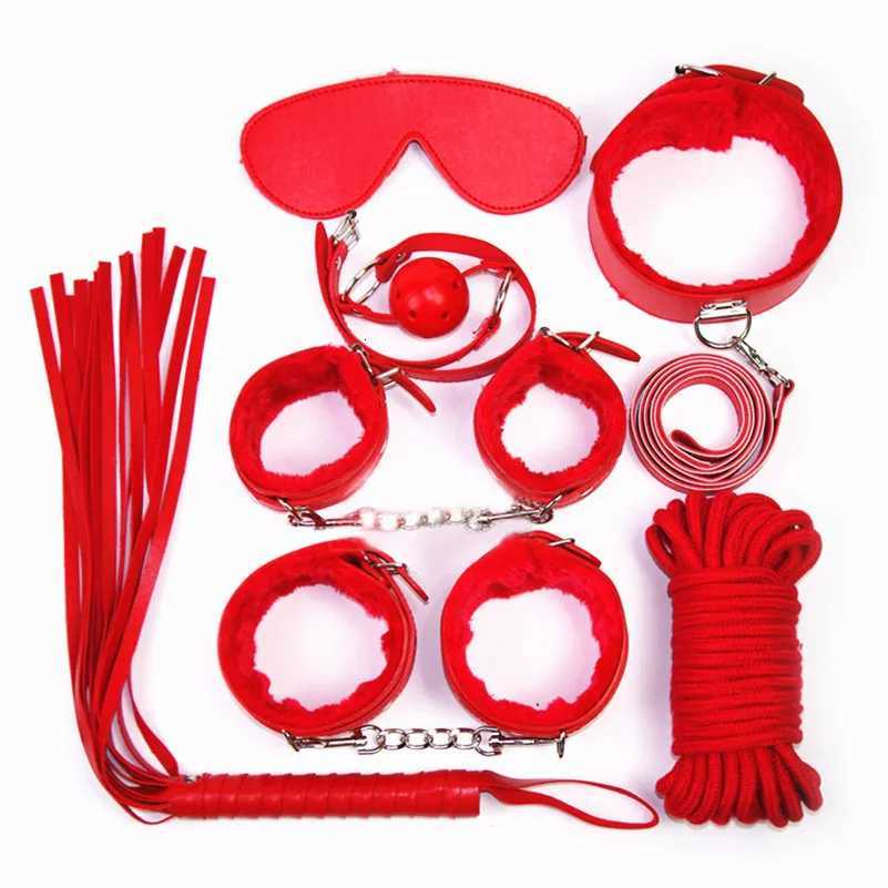 8Pcs/Set Sex Sensation Play Bondage Kit Slave Adult Games Couples Erotic Toys Hand Cuffs Foot Whip Rope Blindfold Collar Leash XJ250813