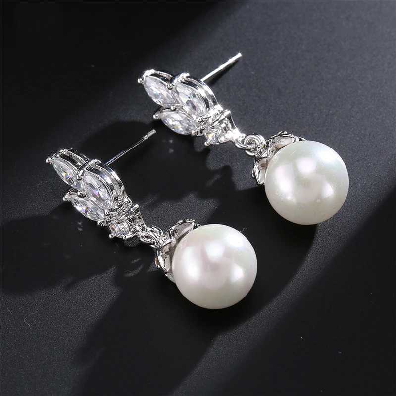 ZAKOL Fashion Sliver Color AAA CZ Pearl Dangle Earrings for Women Shiny Zircon Bridal Earring Wedding Party Jewelry Y250812