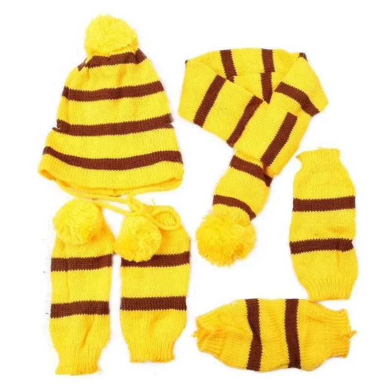 Dog Winter Wear 1 Set (hat+scarf+leg Warmers) Rainbow Stripe Knitted Dog Scarf Winter Warm Hat Footwear Sloves Pet ClothesXJ250813