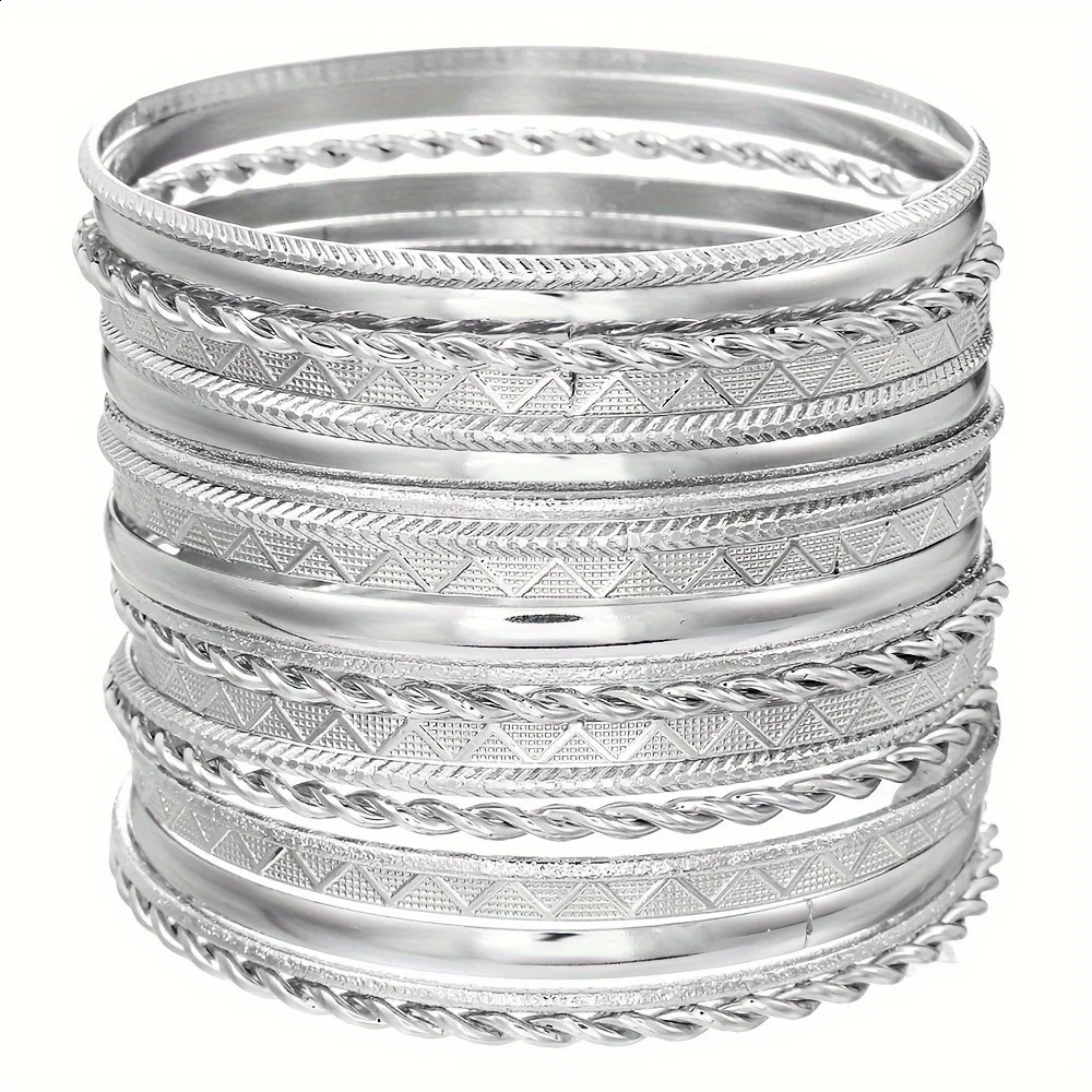 Vintage Bohemian Multilayer Alloy Bracelet 20-Piece Womens Fashion Simple Closed Bangle Wedding Jewelry Gift Wholesale 250812