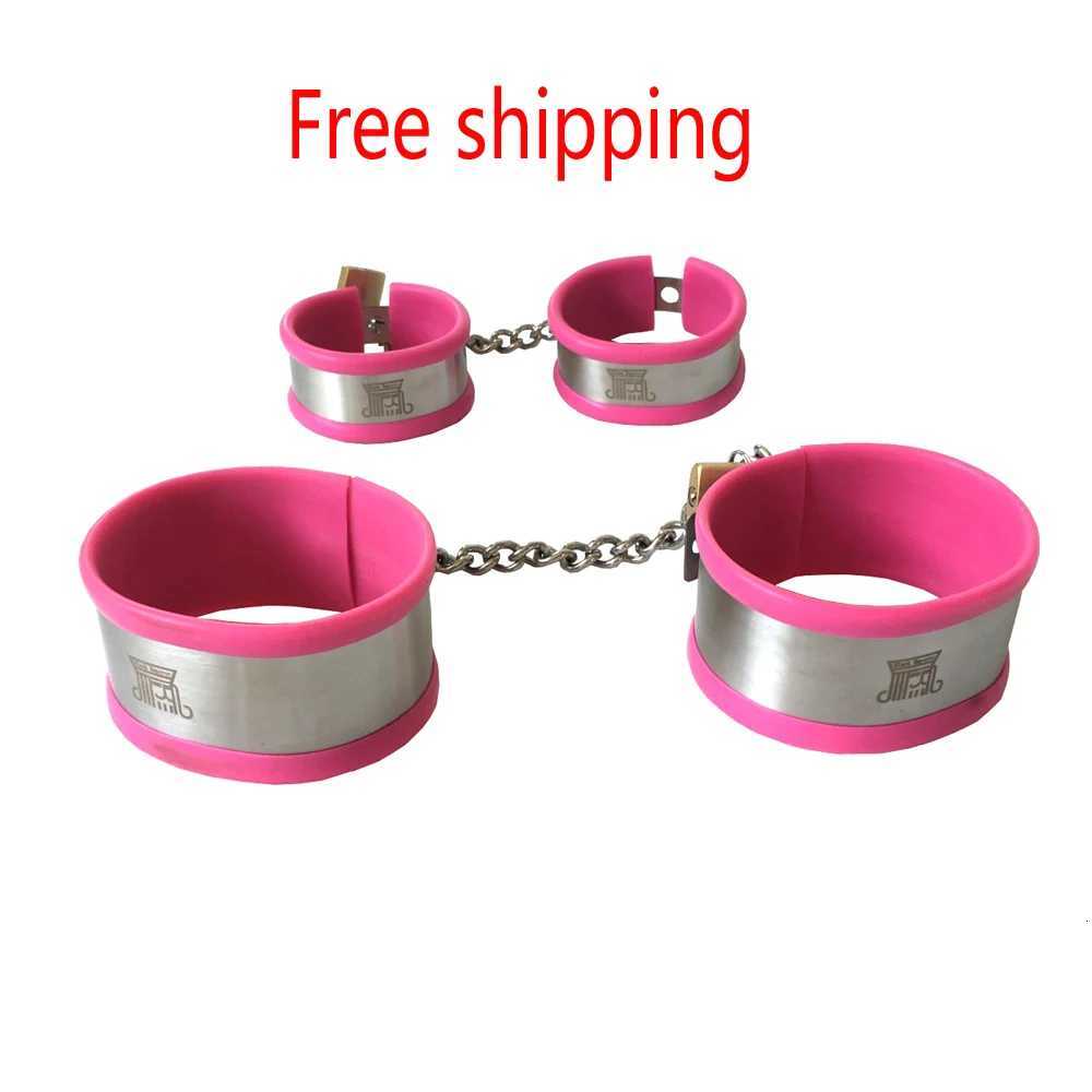 3 Colors Silicone Handcuffs for Sex Fetish Bondage Stainless Steel Hand Cuffs Adult Game Sex Toys for Women and Men XJ250813
