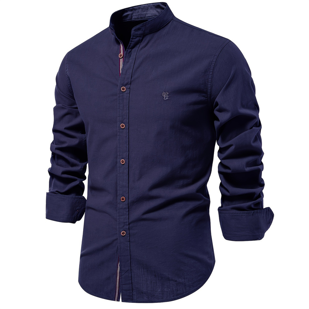 Men's long-sleeved shirt designer, trendy business shirt, men's cotton and linen casual solid color long-sleeved shirt European size: S-2XL
