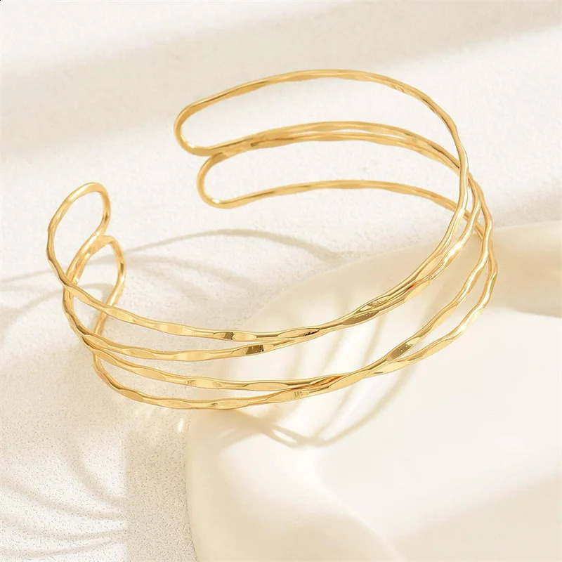 Korean Multilayer Gold Color Cuff Bracelet For Women Punk Style Metal Bracelet Minist n Ins Daily Wear Party Jewelry 250812