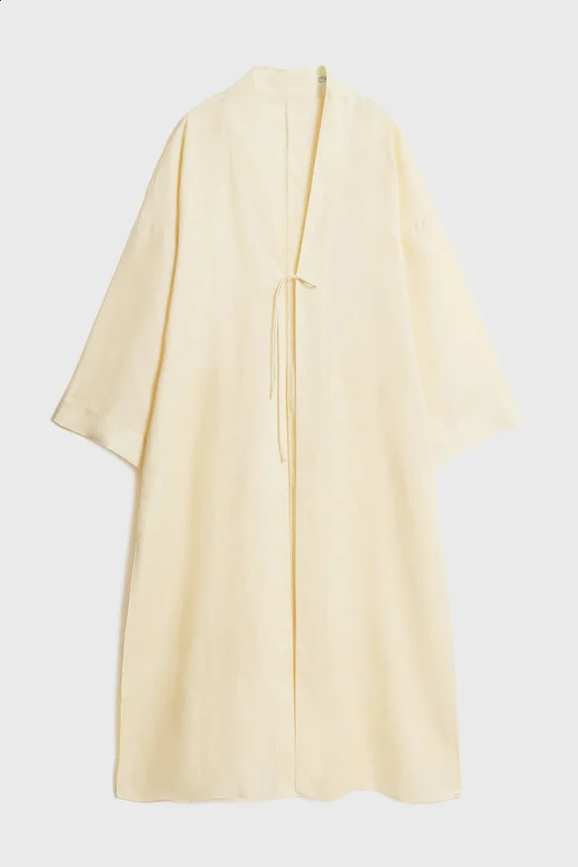 Oversized 100% Linen Kimono Windbreaker Yellow 250811