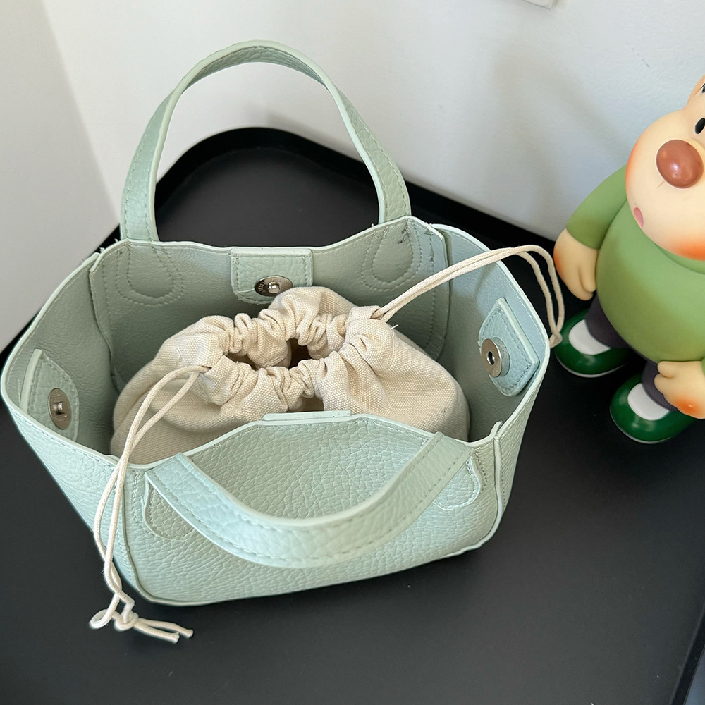 Korean Niche Soft Leather Casual Versatile Lychee Pattern Handheld Basket for Women Multifunctional Crossbody Mini Bucket Bag ddmymarket