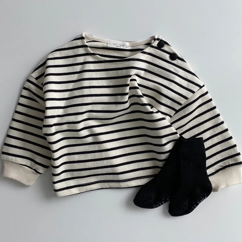 Spring Toddler Long Sleeve Tshirt Cotton Striped ONeck Baby Top Autumn Casual Clothes for Kids 250812