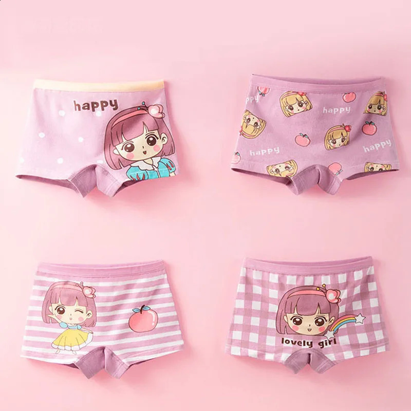 4 PcsLot Girls Soft Panties Kids Cotton Children Underwear Childrens Briefs Cartoon Princess Shorts Boxers For 314 Years Old 250812