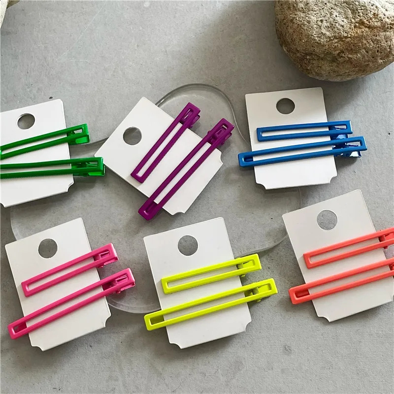 Fashion Neon Color Alloy Hair Clip Hollow Out Rectangle Barrette Solid Bright Color Hairpin Korean Side Hair Clip For Women Girl 250812