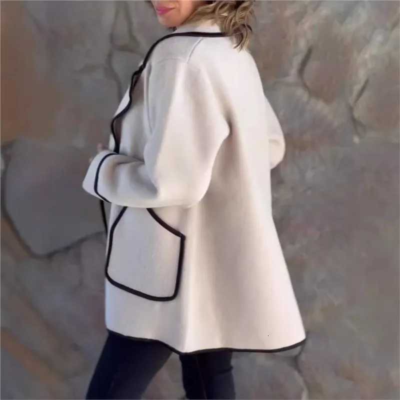 Winter Jackets Stylish Mid-Length Coat New Suit Collar Stitching Long-Sleeved Commuter Elegant Chic Double-Sided Woolen Coats Z250813