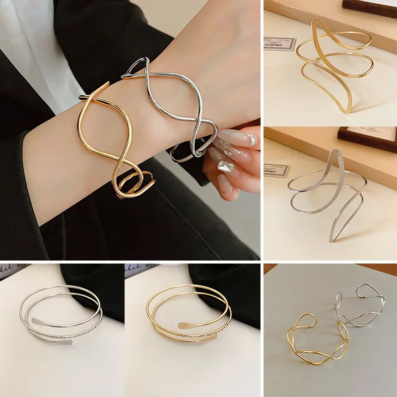 1pcs/2pcs Personality Simple Metal Irregular Wavy Shape Bracelet For Women Multilayer S-shaped Open Alloy Bracelet Wrist Jewelry 250812