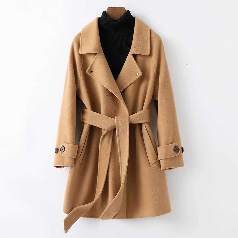 Double-faced Cashmere Coat 100% Wool Winter Womens Woolen Coat Belt Thick Warm Mid-length Outwear Loose Jackets JJ382 Z250813