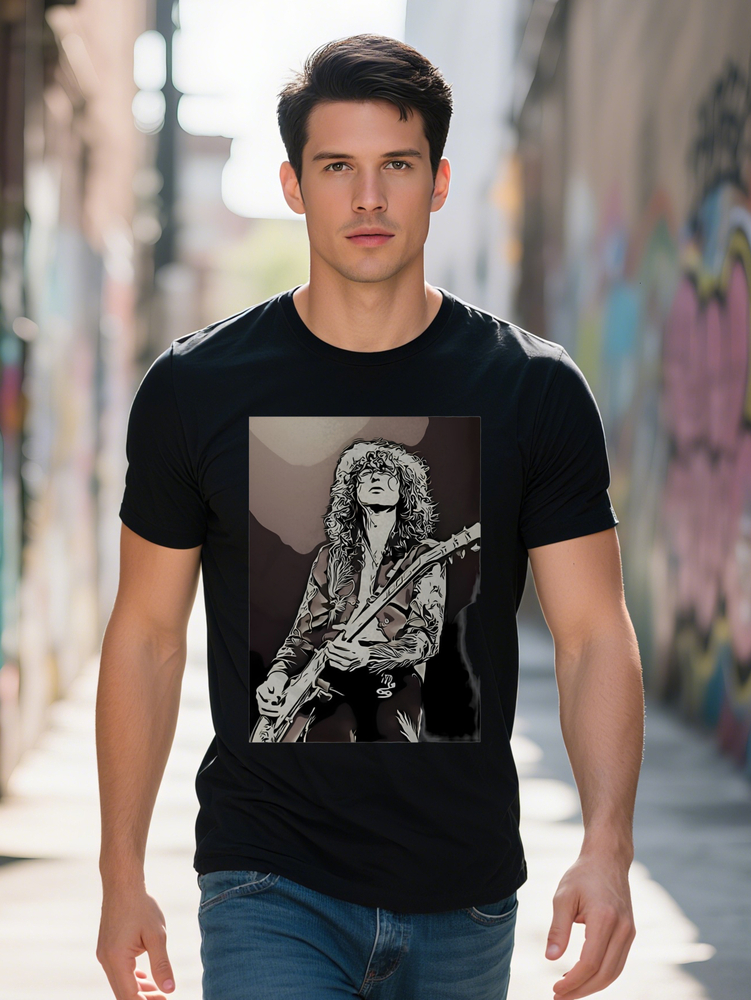 Men s Casual Graphic T-Shirt with Rock Guitarist Electric Guitar Print Black Round Neck Summer Tee Breathable 299ce