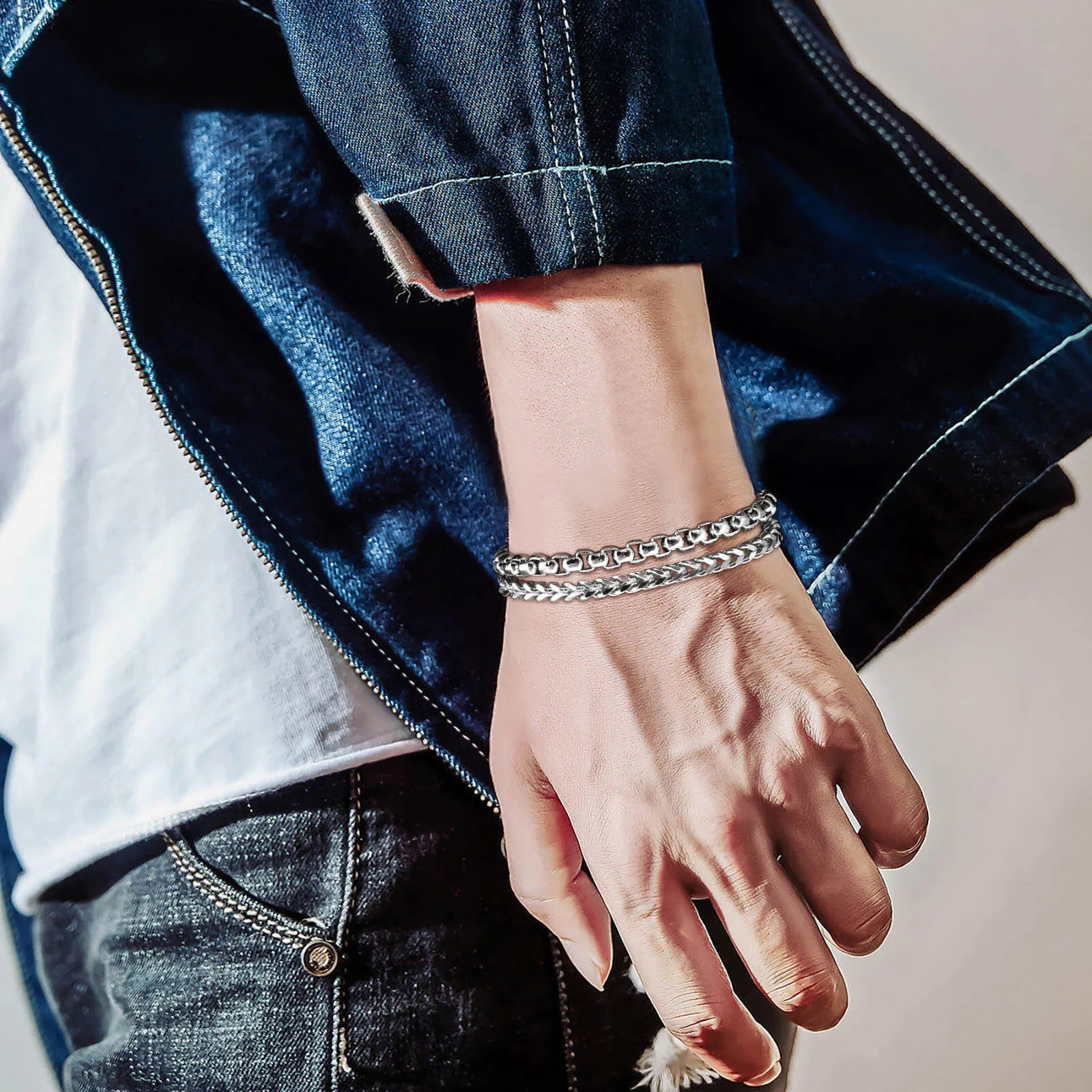 Vnox Stainless Steel Round Box Chain Bracelets Mens Layered Square Cuban Link Bracelets Simple Metal Franco Foxtail Bracelets 250812