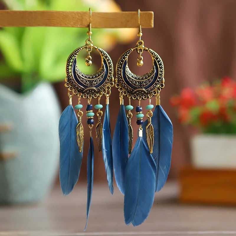 Bohemian Long Feather Dangle Earrings For Women Beach Beaded Handmade Geometric Enamel Drop Wedding Earrings Pendientes Y250812