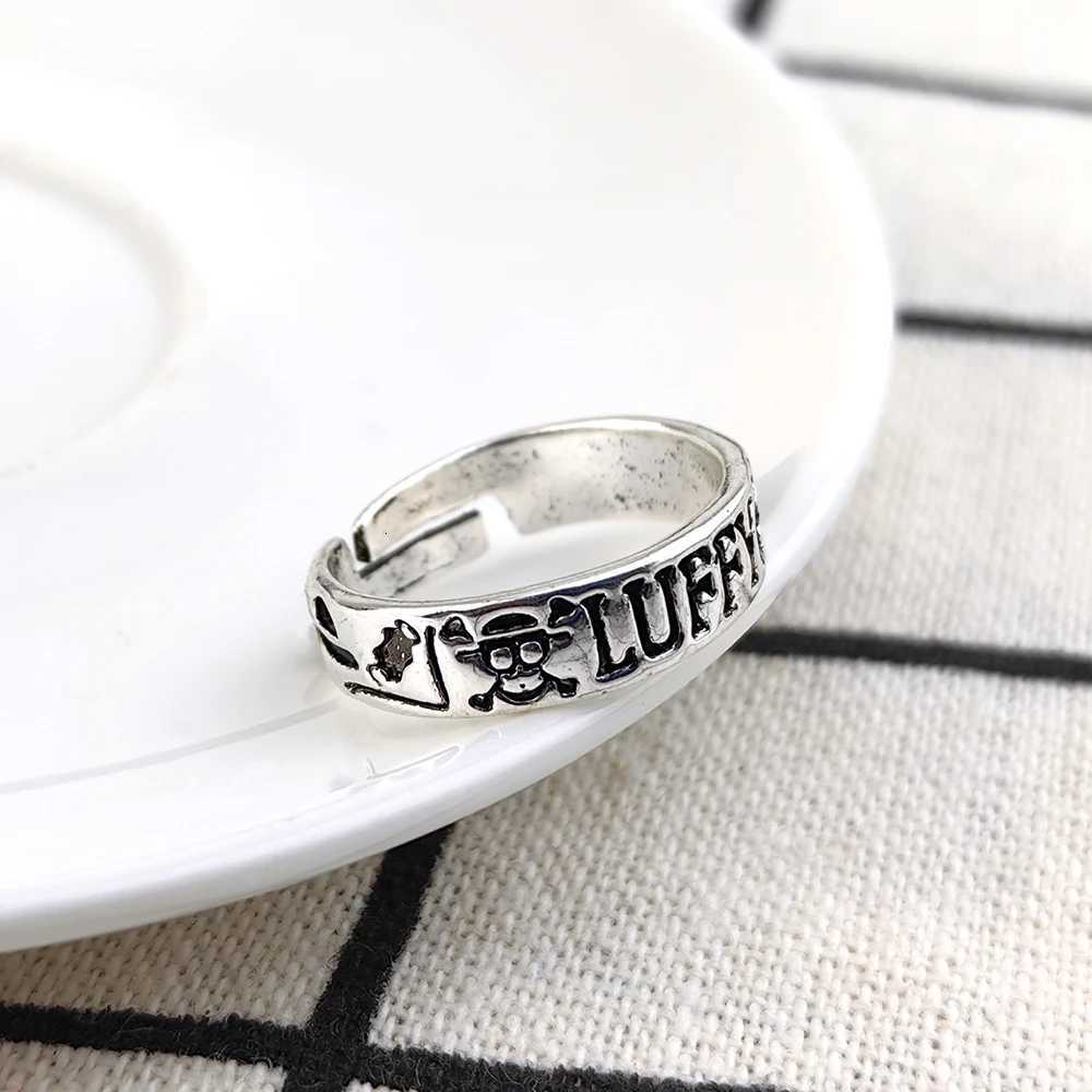 Anime One--Piece Trafalgar Law Luffy Hat Portgas D Ace Adjustable Ring for Men Women Silver Color Opening Rings Fans Cos Jewelry W250812