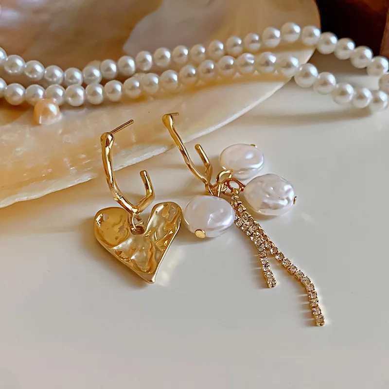 LATS Asymmetric Baroque Imitation Pearl Heart Tassel Dangle Earrings for Woman New Design Fashion Jewelry Party Gifts Y250812