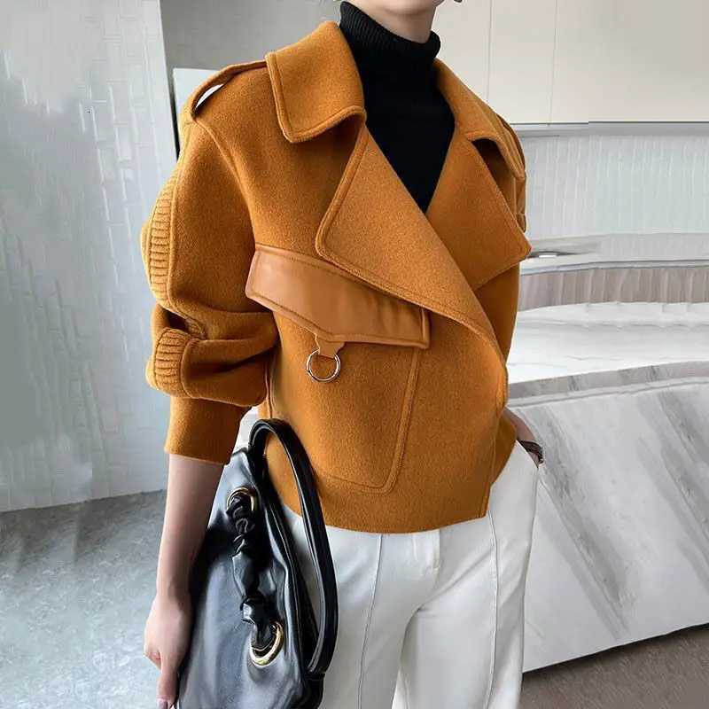 Korean Womens Autumn and Winter Woolen Harajuku Coat Womens Fashion Loose All-match Temperament Coat 2021 New Coat JU3368 Z250813