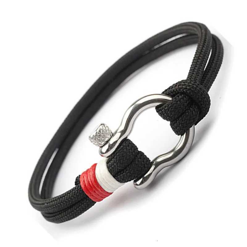 Navy Style Sport Camping Parachute Cord Survival Bracelet Men Stainless Steel Shackle Buckle Jewelry Mens BraceletXJ250813