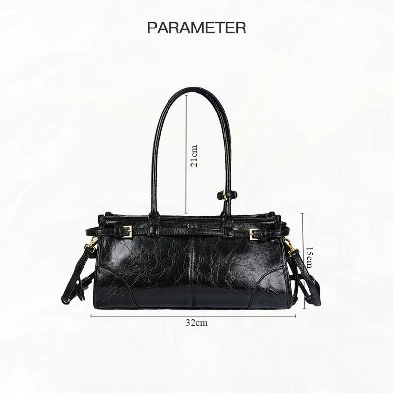 Designer Bag 2025 Luxury Bag New Soft Lux Boston Baguette Bag Retro Motorcycle Style Top Layer Oil Wax Leather Women's Crossbody Shoulder Bag