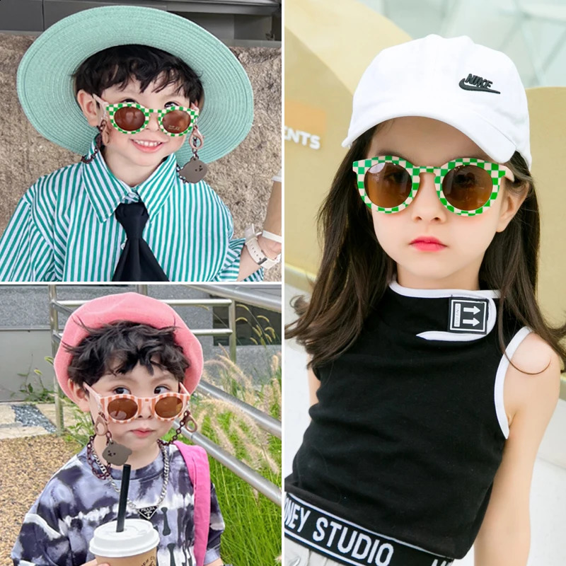 2023 Kids Cute Checker Panel Color Round UV400 Sunglasses Baby Girls Outdoor Sun Protection Children Glasses 250804