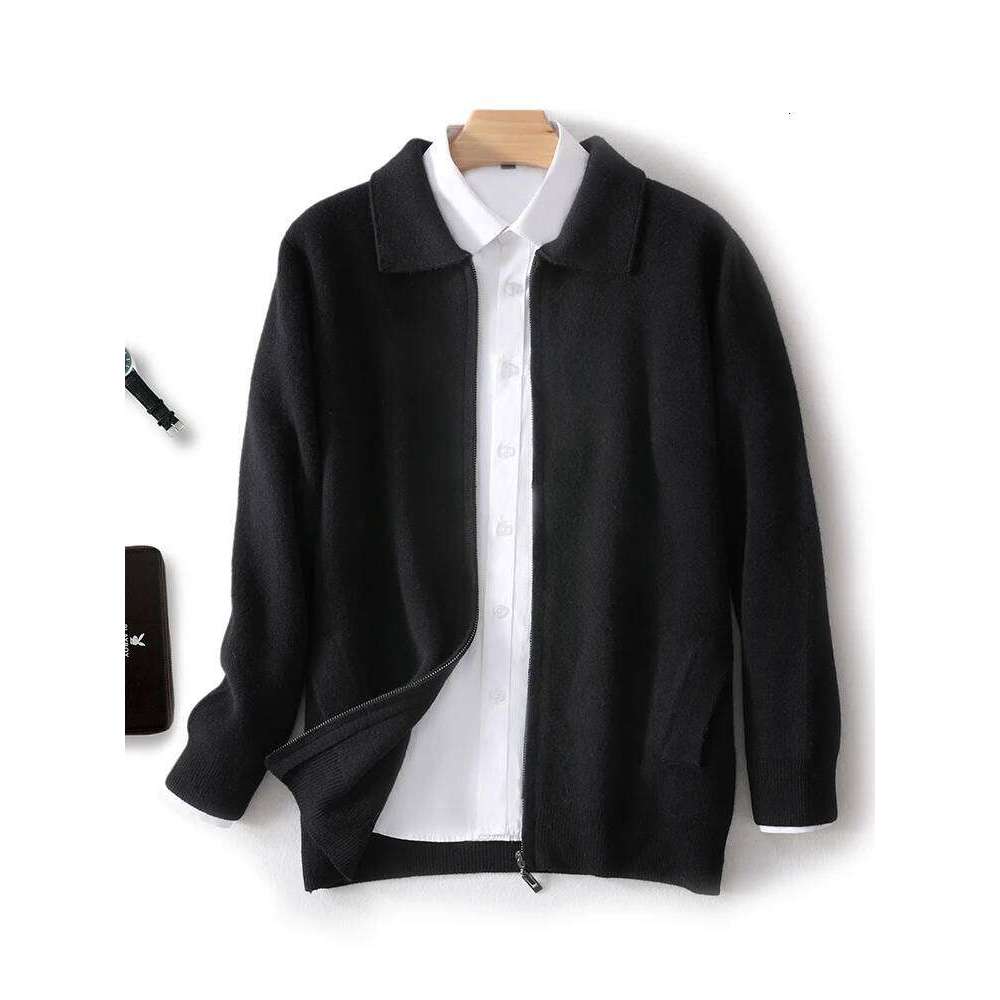 Men's 100%Merino Wool Cardigan Soft Warm Autumn Winter Turn-Down Collar Sweater Zipper Business Casual Man Clothes Solid Color MDNG 20250811
