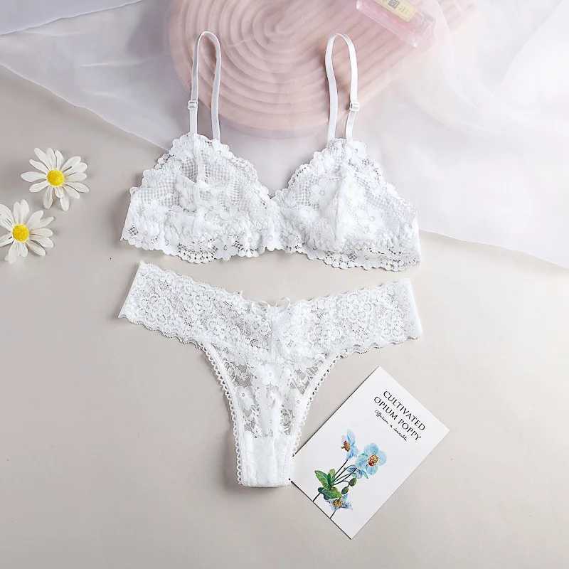 Women Lace Bra And Panties Set Push Up Bralette Wireless Low Waist Thong Sexy Lingerie Set Female Transparent Underwear SetXJ250812